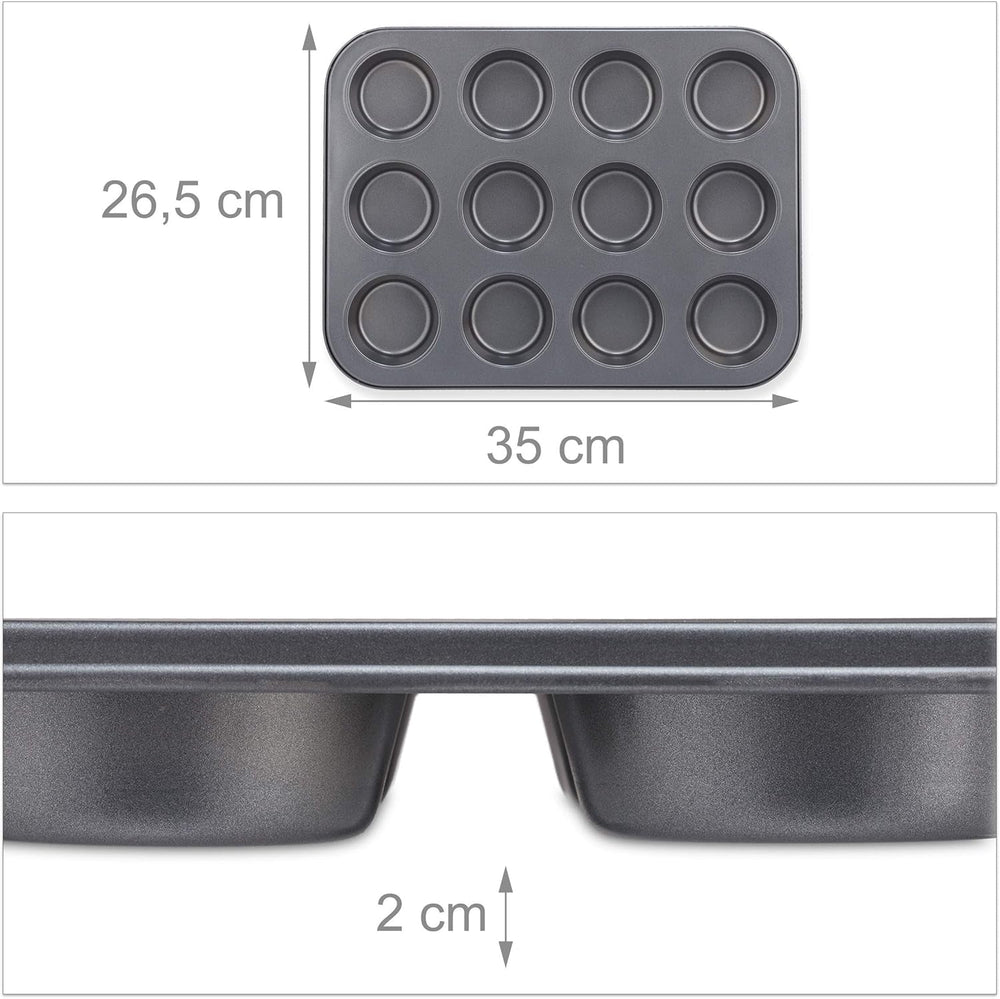 Relaxdays Muffinform, 2Er Set, 12Er Muffinbleche, Antihaftbeschichte, Carbonstahl, Muffins & Cupcakes, Ø 6.5 Cm, Wheat, 10030825 Molds and trays for baking Naty Shop