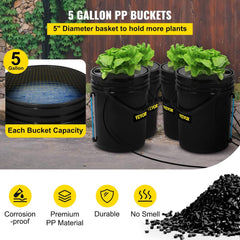 VEVOR DWC Hydroponic Grow System, Hydroponic Grow Systems, Deep Water Cultivation 4 20 Liter Buckets, DWC System with Air Pump, Air Stones and Water Level Indicator for Leafy Vegetables