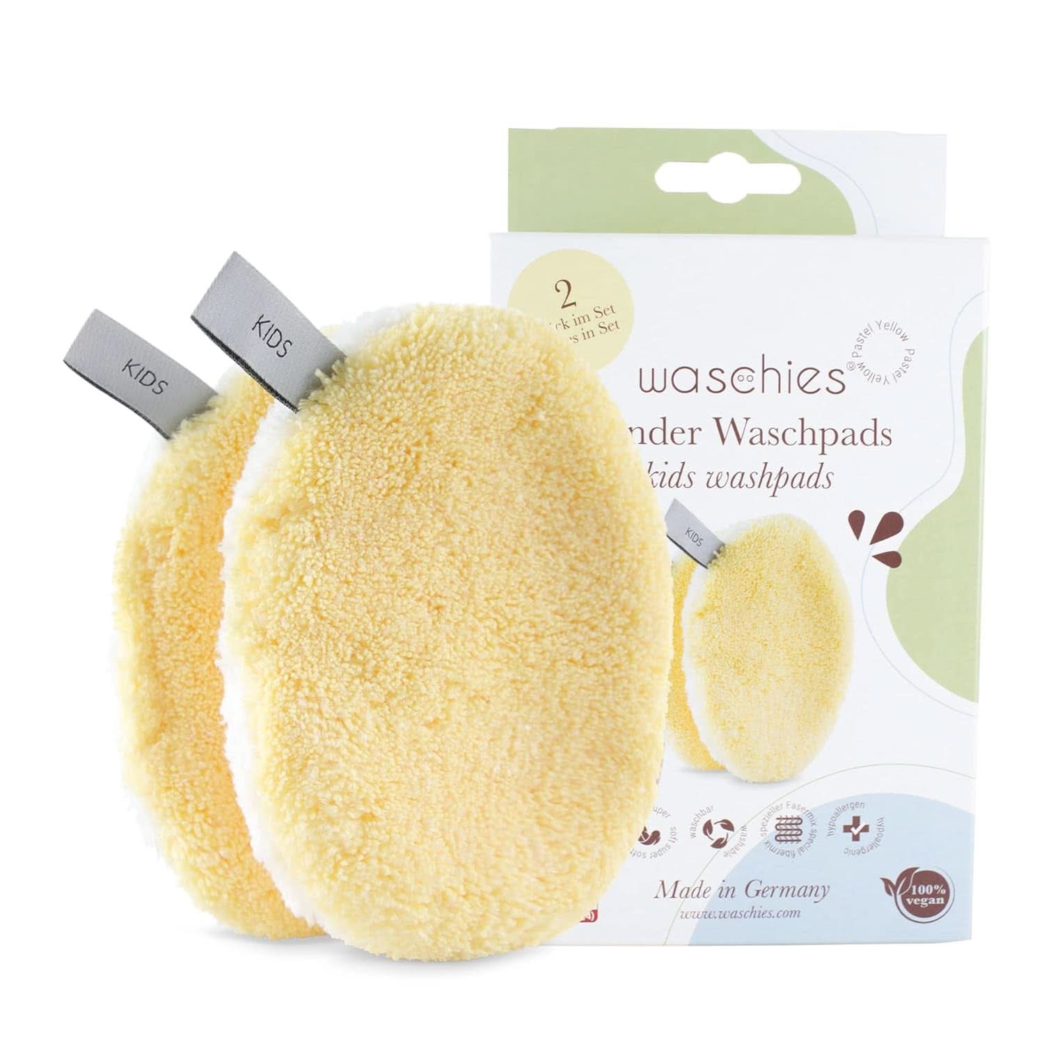 Waschies KIDS baby and child wash pads, for cleaning with water only, reusable Mother and Child Naty Shop Pastel Yellow 2 pieces