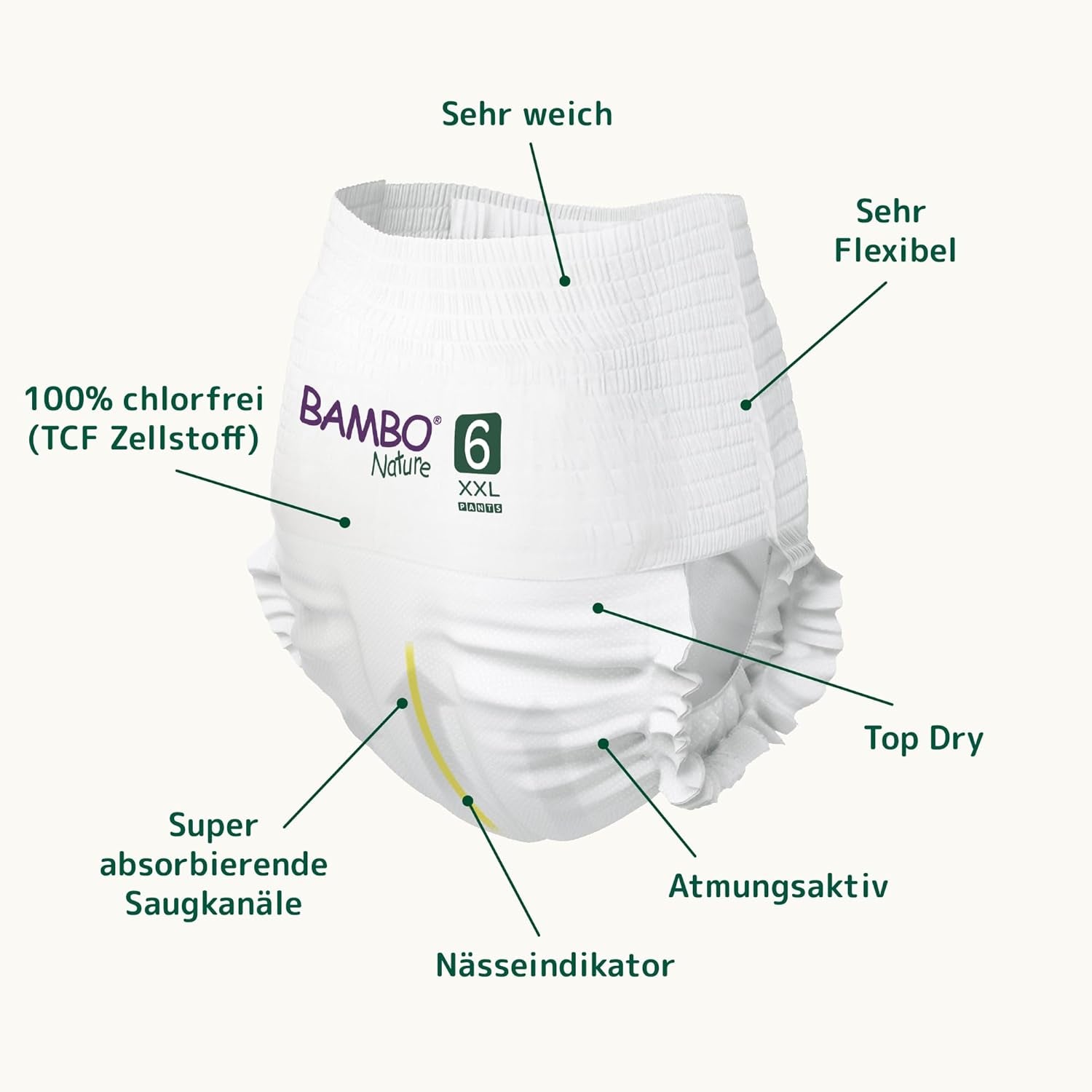 Bambo Nature Baby Diapers, Size 6 (15+ kg) - Monthly Box of 90 | Infant diapers with improved leakage protection | Maximum comfort and freedom for active children | Dermatologically tested diapers