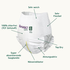 Bambo Nature Baby Diapers, Size 6 (15+ kg) - Monthly Box of 90 | Infant diapers with improved leakage protection | Maximum comfort and freedom for active children | Dermatologically tested diapers