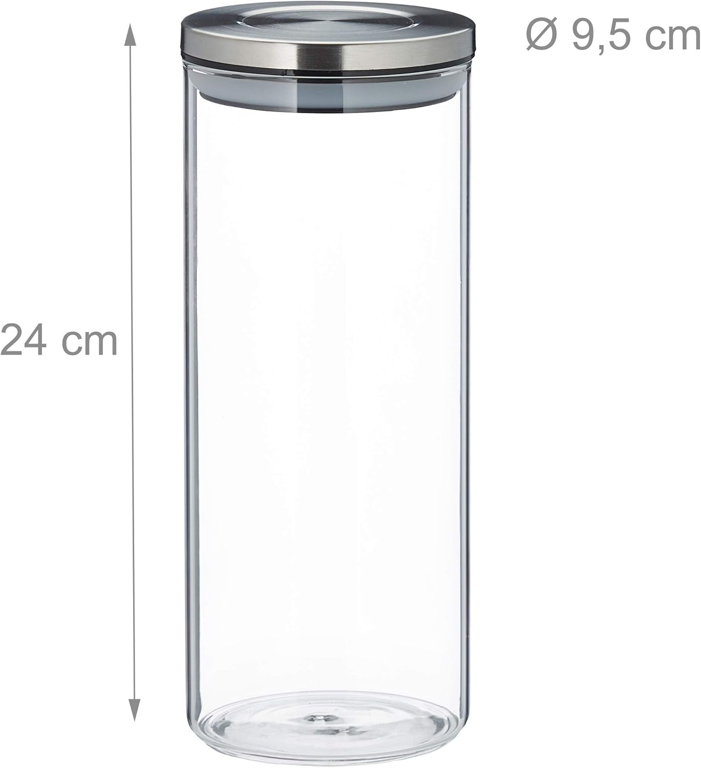 Jar de depozitare Relaxdays set de 3, etanș, capac din oțel inoxidabil, pentru paste, muesli și orez, recipient de bucătărie de 1,5 litri, transparent argintiu, 24 x 9,5 x 9,5 cm, transparent argintiu Cutii depozitare alimente Naty Shop