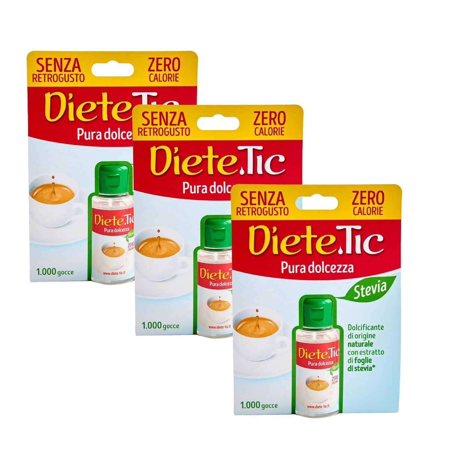 Diete.Tic Liquid Sweetener with Stevia, Zero Calories, Convenient 3 x 50ml (1000 Drops) Pack, Gluten Free, Preservative Free, Great for Sweetening Drinks, Yogurts and Fruit Salads