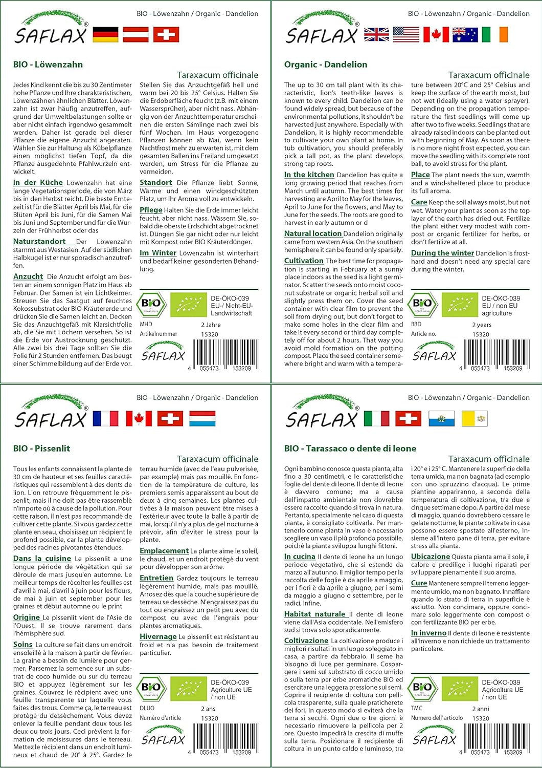 SAFLAX - BIO - Dandelion - 400 seeds - Taraxacum officinale