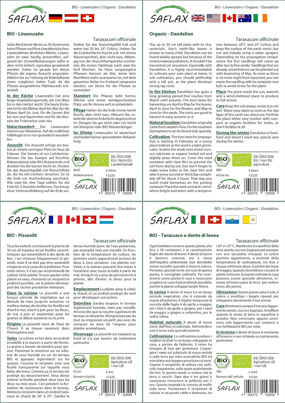 SAFLAX - BIO - Dandelion - 400 seeds - Taraxacum officinale