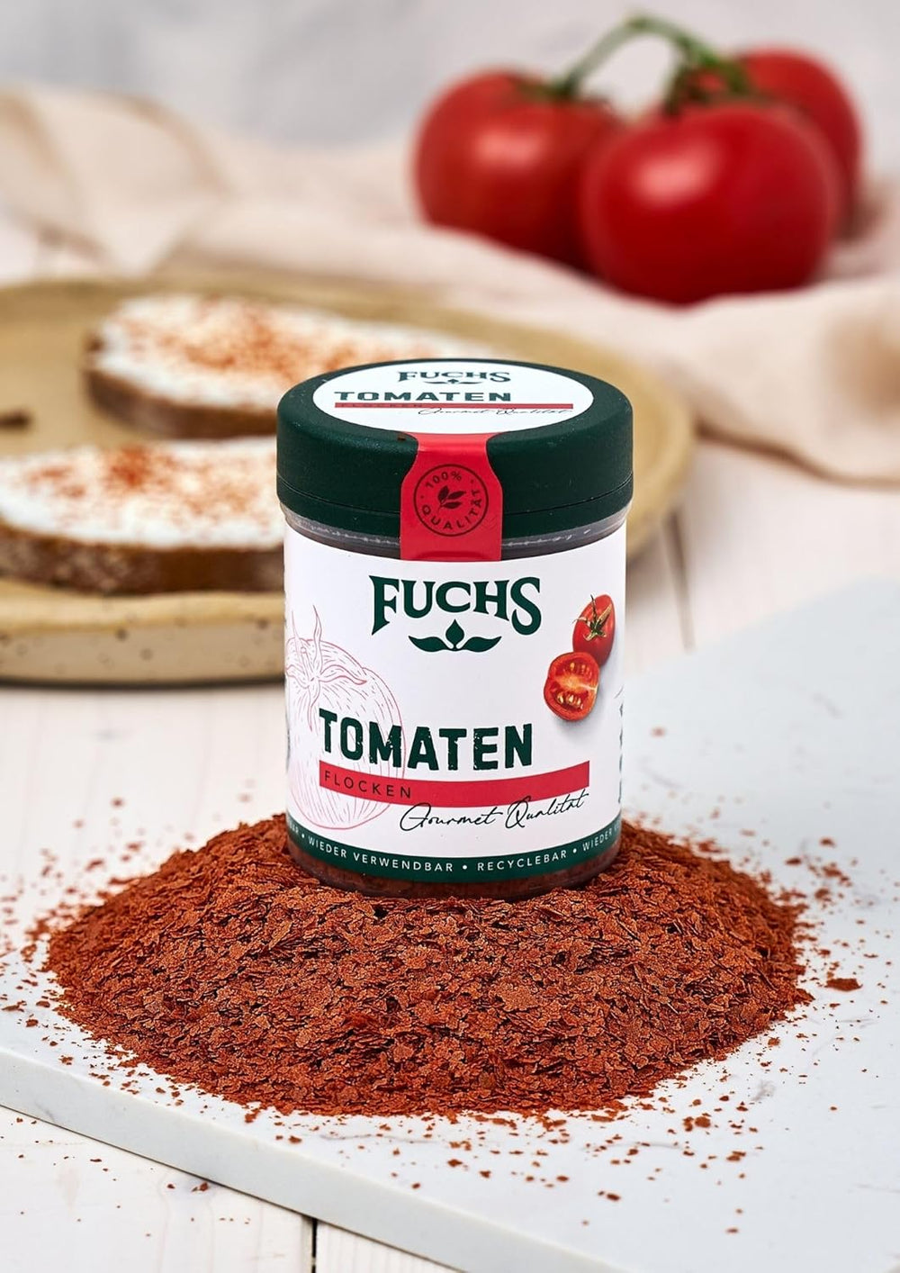 Fuchs Gewürze - Tomaten Flocken - Gewürz für Ofenfeta oder tomatigen Geschmack in Saucen - natural Ingredients - 40 g in wiederverwendbarer, recyclebarer Dose