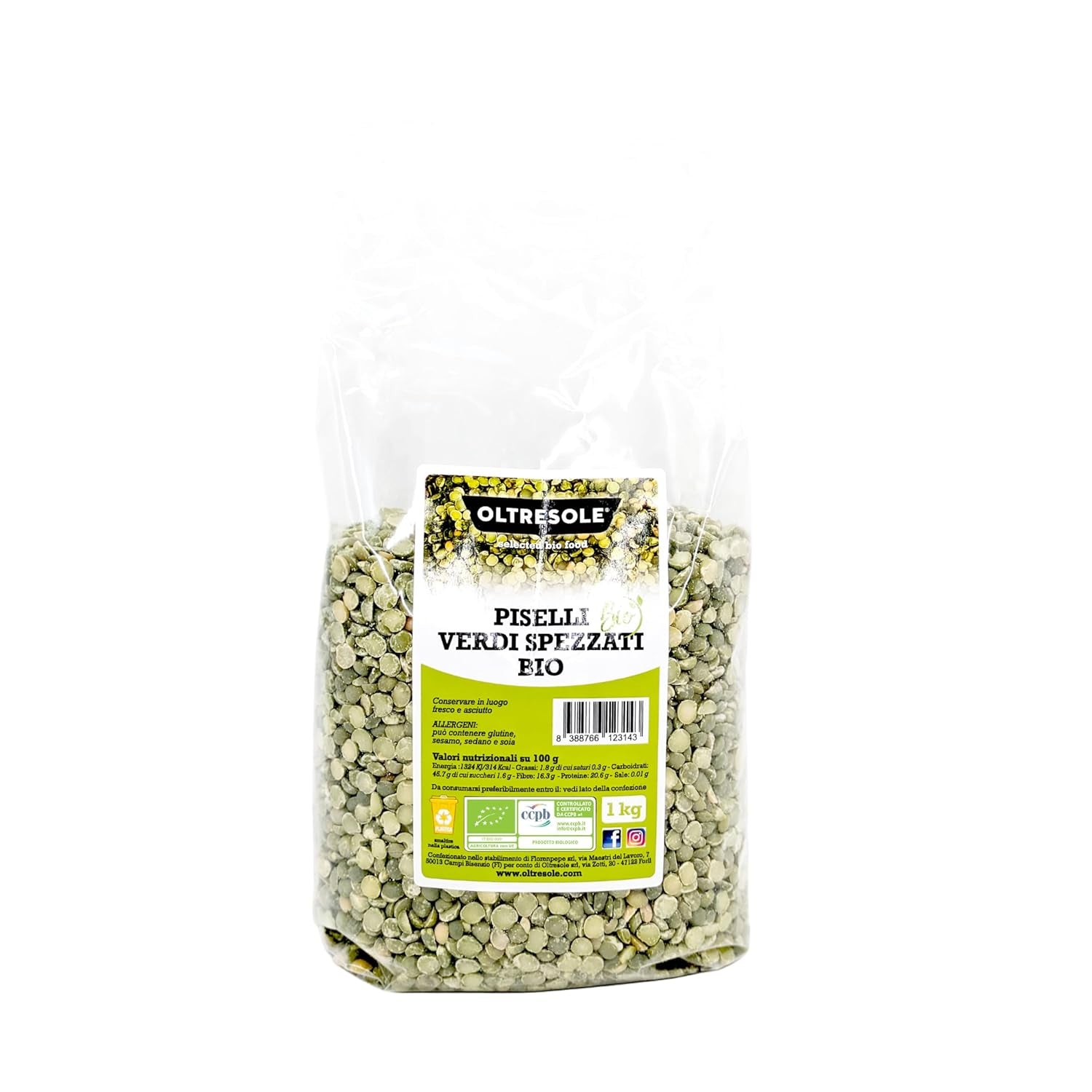 Organic Split Green Peas 1kg, Organic Dried Shelled and Split Legumes, No Soaking Required, Source of Protein, Ideal for Soups, Ideal Family Pack