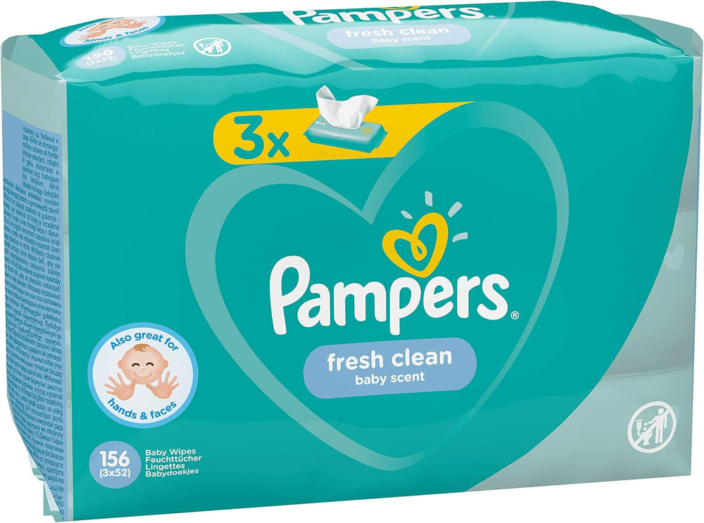 Pampers Fresh Clean Baby Wipes 81688041, 3x52 Pieces, (Baby Wipes, Plastic Bag, Girl/Boy, Turquoise, White, Germany, 896.7g)