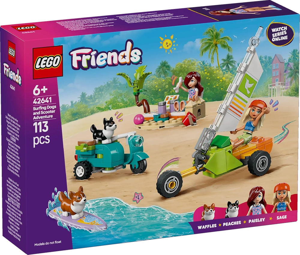 LEGO Friends Beach Adventure cu câini, jucărie de construcție pentru fete de la 6 ani, set de joacă pentru animale cu 2 minifigurine și 2 figuri Corgi, cadou pentru copii creativi, set de construcție de aventură cu placă de surf 42641 Seturi de constructie Besuche den LEGO-Store