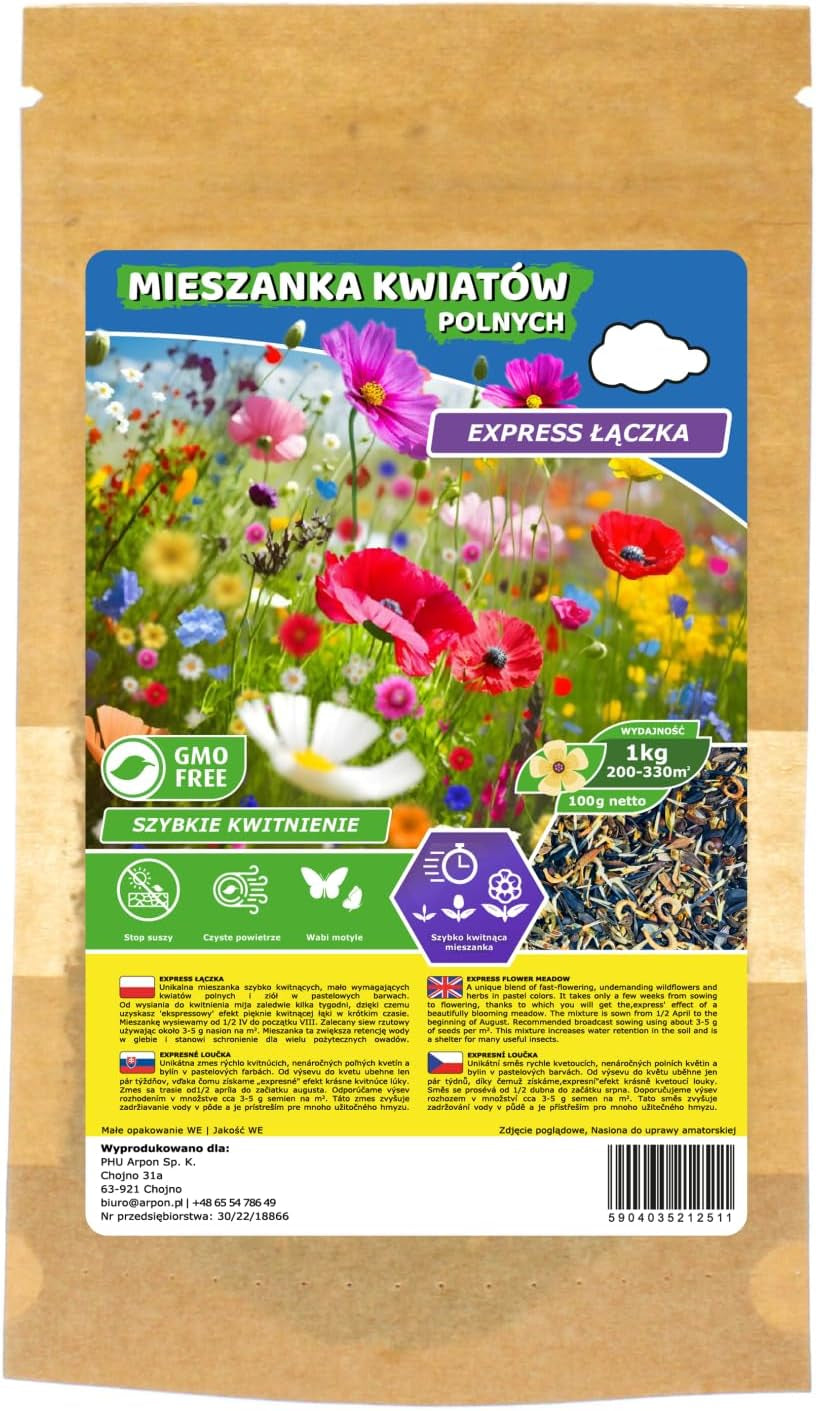 Flower Meadow - Bee Friendly Flower Seed Mix - Wildflowers and Grasses for Dry Locations - Wildflower Seeds - Annual and Perennial Seed Mix