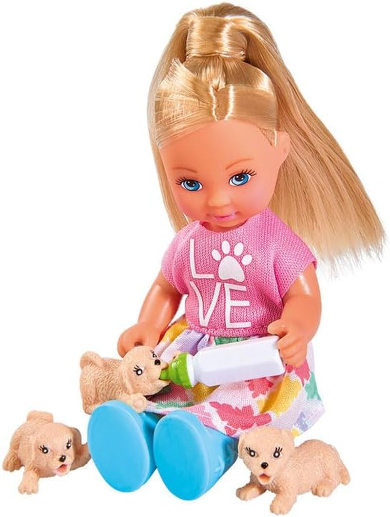Simba 105733072 - Evi Love Dog Sitter, cu câine și trei căței, accesorii, păpușă de modă, 12 cm, pentru copii cu vârsta de 3 ani și peste