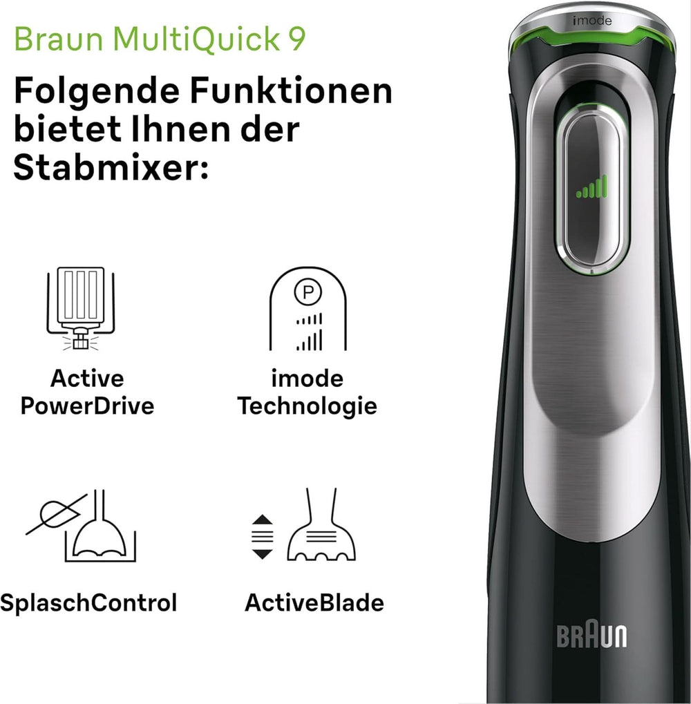 Braun Multiquick 9 MQ 9147X – 5-In-1 Stabmixer Mit Standmixer-Aufsatz, Zerkleinerer, Kartoffel- & Gemüsestampfer & Schneebesen, Stufenlose Geschwindigkeitsenstellung, 1200 W, Schwarz/Edelstahl Kitchen Naty Shop