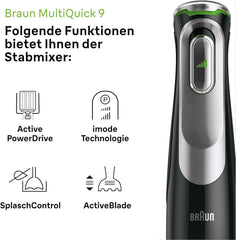 Braun Multiquick 9 MQ 9147X – 5-In-1 Stabmixer Mit Standmixer-Aufsatz, Zerkleinerer, Kartoffel- & Gemüsestampfer & Schneebesen, Stufenlose Geschwindigkeitsenstellung, 1200 W, Schwarz/Edelstahl Kitchen Naty Shop