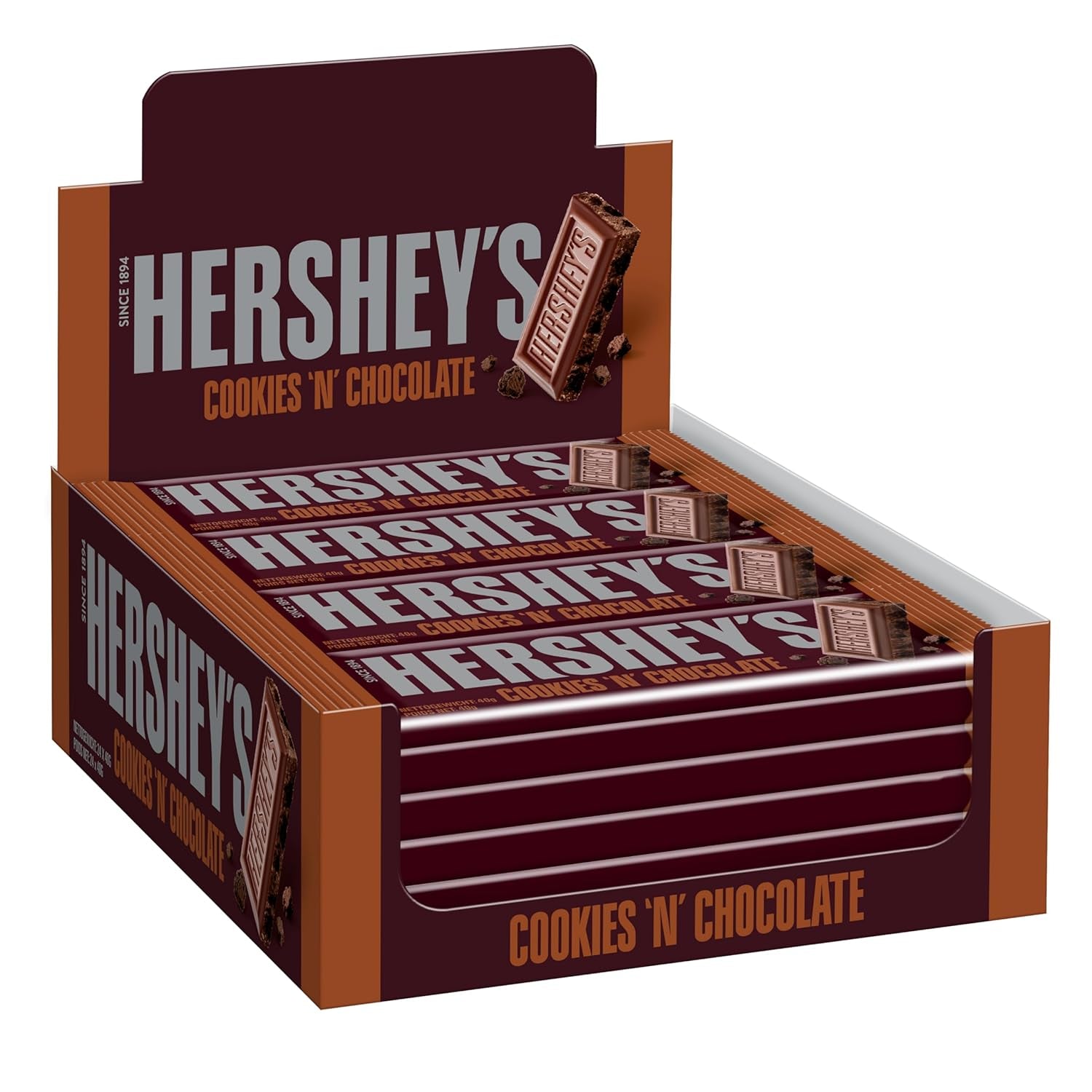 Cookies 'n' Chocolate, pachet de 24 (24 x 40g) – Ciocolată cu lapte care se topește în gură cu bucățele crocante de fursecuri