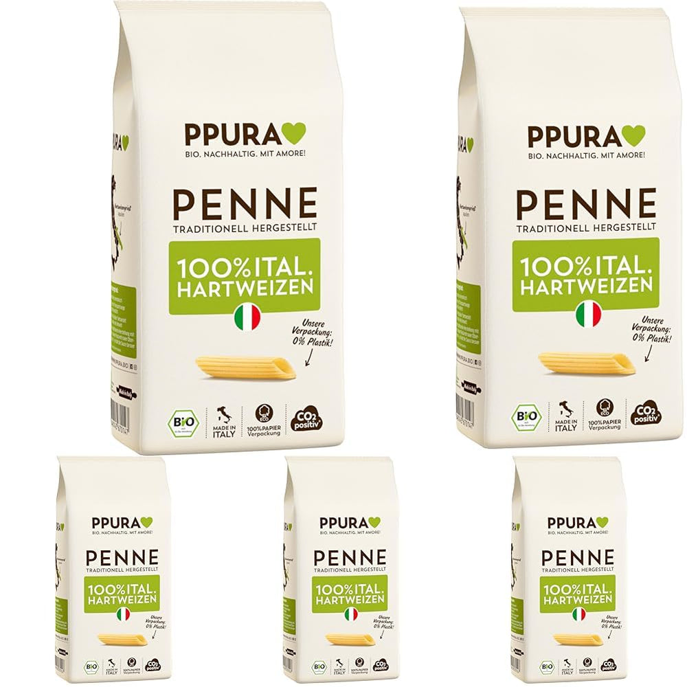 PPURA Organic Durum Wheat Penne Pasta 500g, 100% natural tubular pasta, Made in Italy - Italian pasta without additives, colorings or preservatives