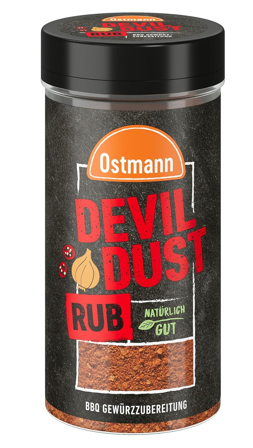 Ostmann Gewürze - Devil Dust | BBQ Rub Gewürzzubereitung | Scharfe Trockenmarinade für Grillfleisch | 140 g in a strainer