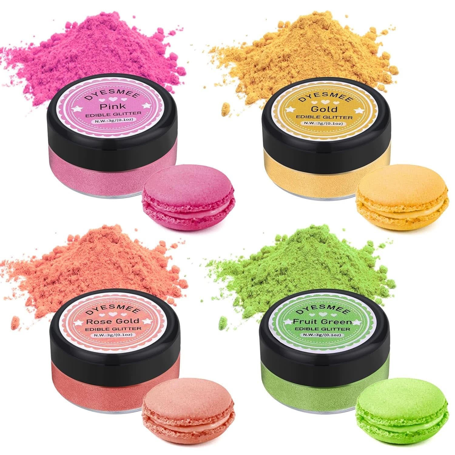 Edible glitter, Set of 4 or 6 color shades, 4 grams per product Glitter Naty Shop 4 colors
