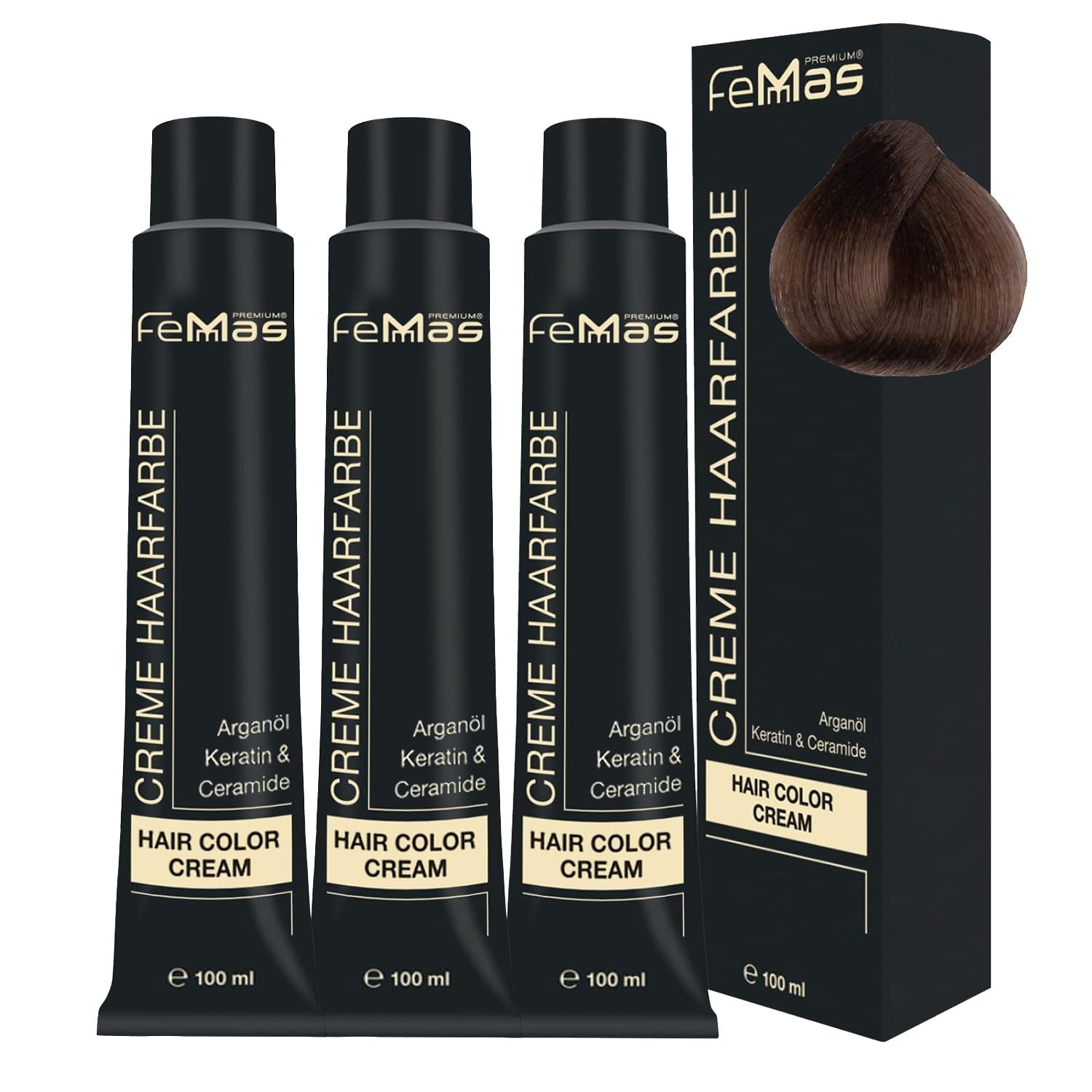FemMas Hair Colour Pure & Mix Red I Cremă profesională cu ulei de argan, keratină și ceramide I Ca o vopsea de păr permanentă sau nuanță pentru rezultate radiante, de lungă durată I 100 ml Vopsea pentru par Naty Shop Blond deschis intensiv 8.0 Pachet de 3