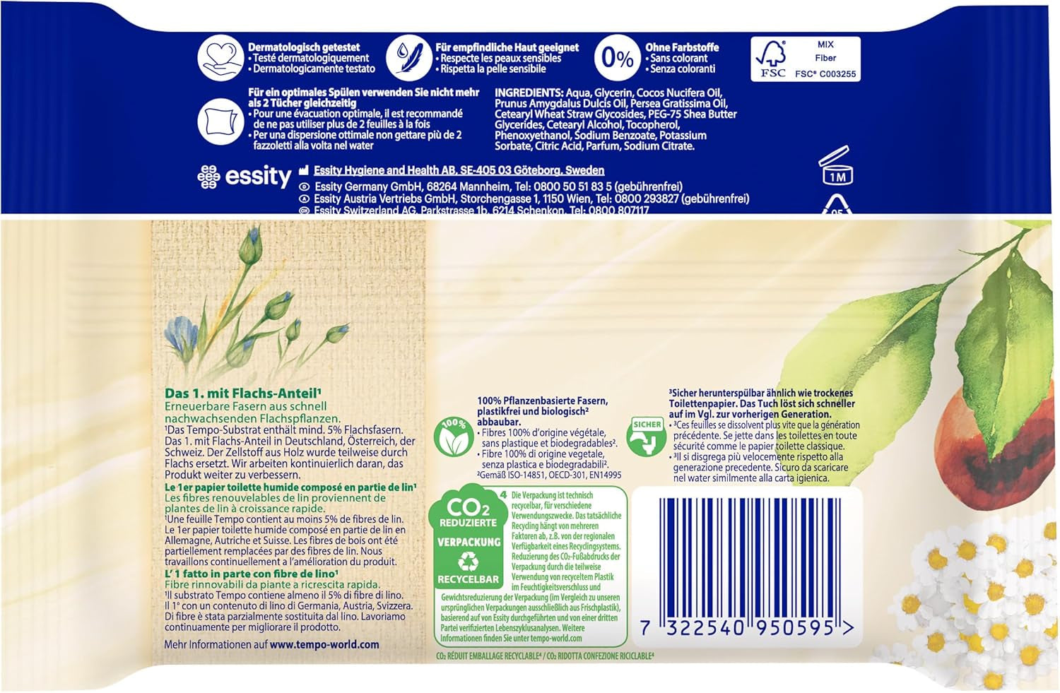 Șervețele igienice umede Tempo Avocade & Shea Butter, 16 pachete, megapack, 8 bucăți, 42 de șervețele