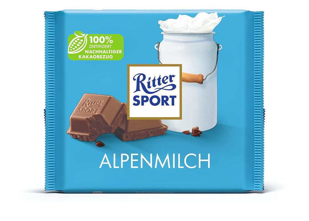 Ritter Sport 250g Alpine Milk Chocolate, The finest whole milk chocolate with a creamy taste, Classic chocolate to share with friends, 11 bars x 250g