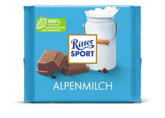 Ritter Sport 250g Alpine Milk Chocolate, The finest whole milk chocolate with a creamy taste, Classic chocolate to share with friends, 11 bars x 250g
