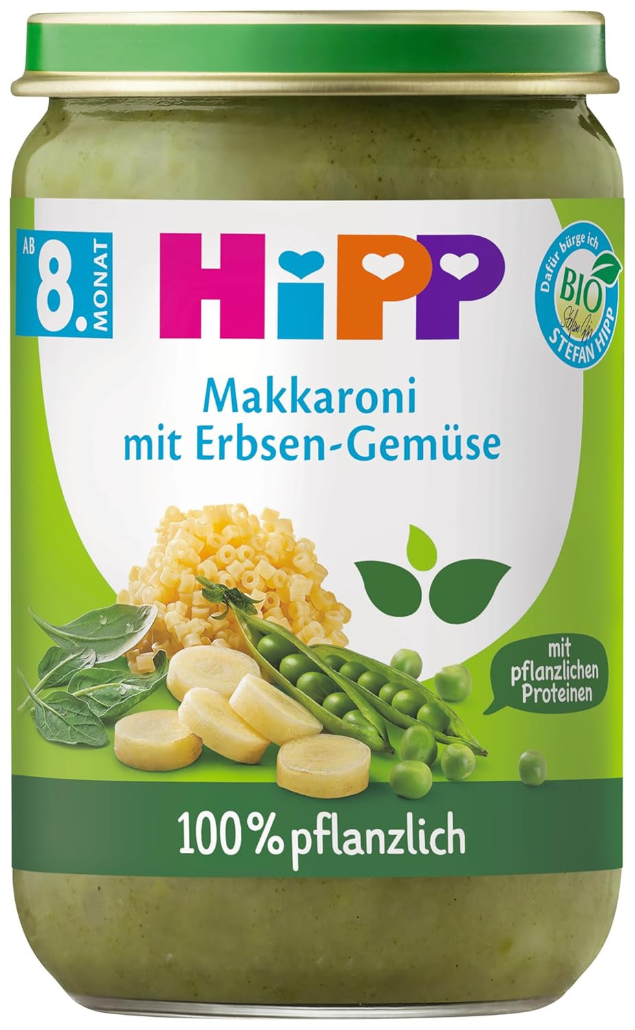 Hipp menus 100% plant-based From 8 / 10 months Mother and Child Naty Shop 220 grams Macaroni with green beans and spinach