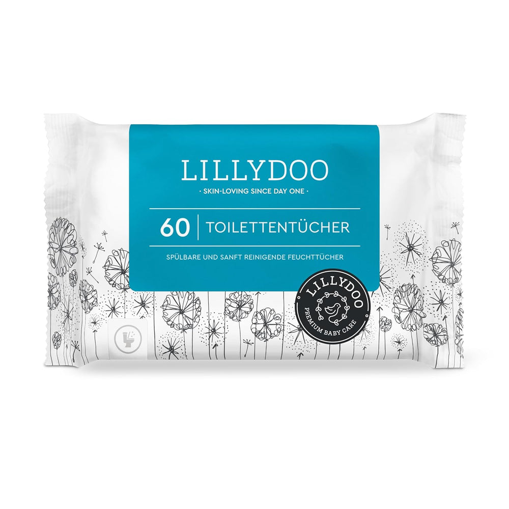 LILLYDOO Toilet Wet Wipes 720 Pcs (12 x 60) 100% Plastic Free Flushable Wipes Fragrance Free