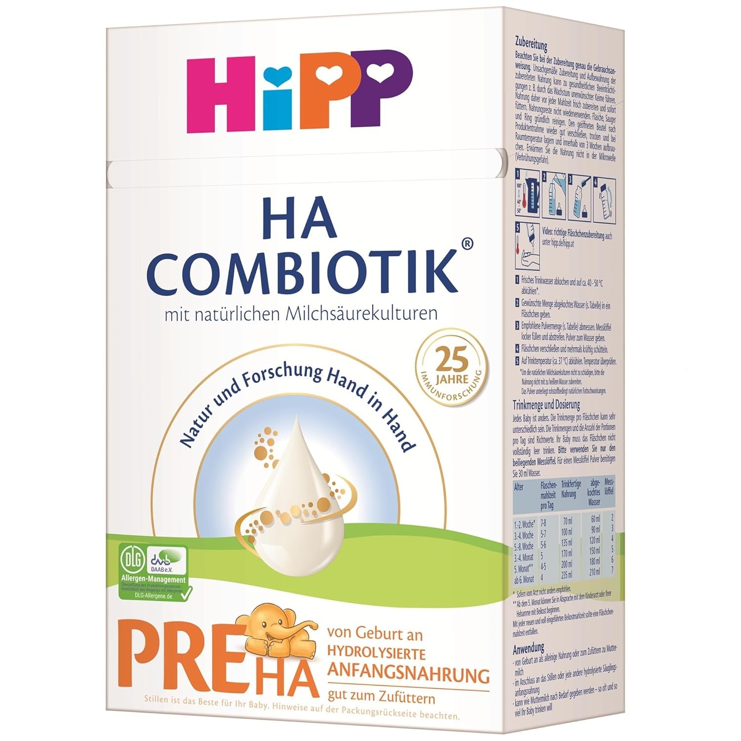HiPP PRE HA Combiotik (4 x 600g), hydrolysed milk powder formula for infants from birth, with natural lactic acid cultures, for sensitive immune systems