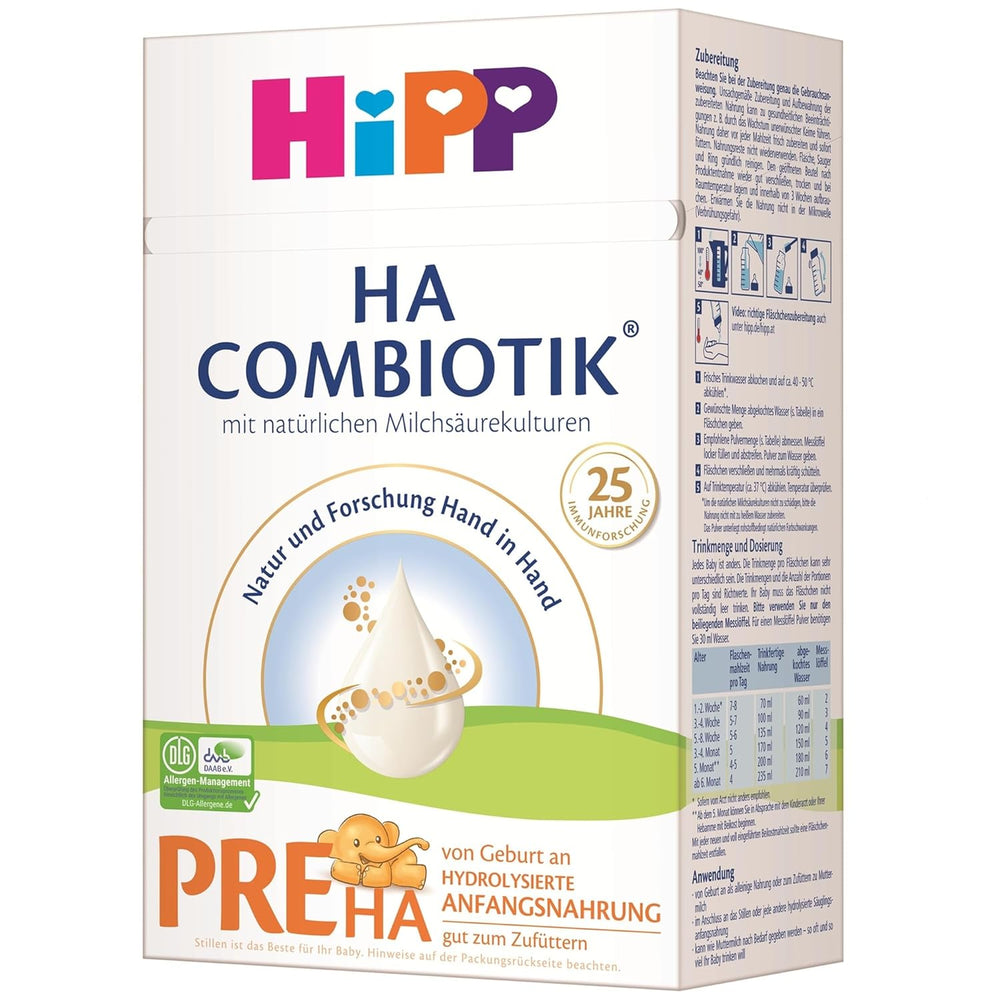 HiPP PRE HA Combiotik (4 x 600g), hydrolysed milk powder formula for infants from birth, with natural lactic acid cultures, for sensitive immune systems