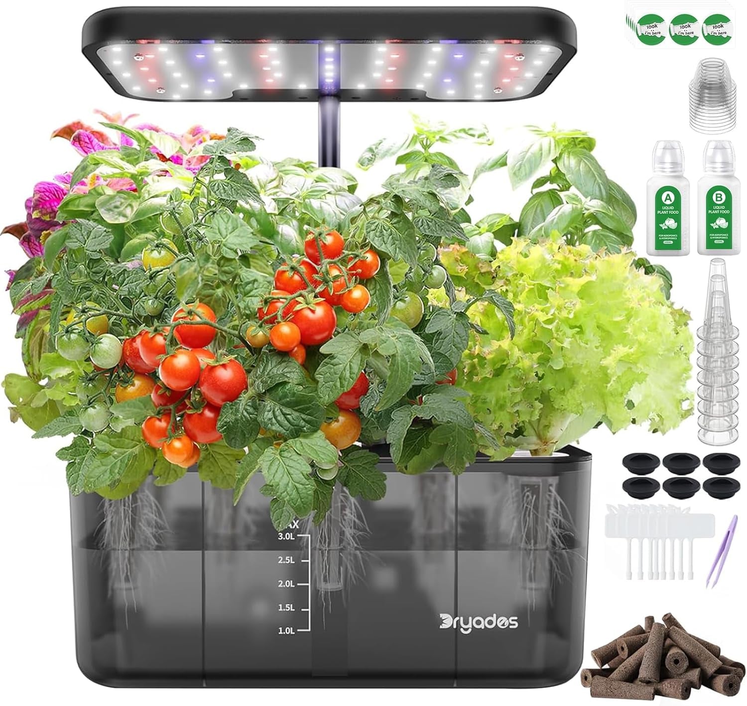 Hydroponic Grow System: 8 Capsules, 24W Full Spectrum LED Lamp with Low Water Warning | Indoor garden for kitchen, living room, school | Gift idea for amateur gardeners