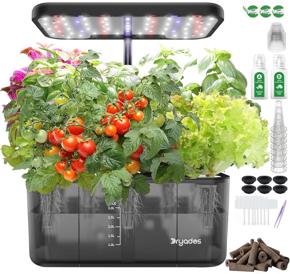 Hydroponic Grow System: 8 Capsules, 24W Full Spectrum LED Lamp with Low Water Warning | Indoor garden for kitchen, living room, school | Gift idea for amateur gardeners