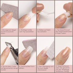 ® Unghii artificiale pentru lipire 500 bucăți Unghii false - Unghii stabile pentru unghii cu gel - Unghii cu calitate de studio (culoare naturală)