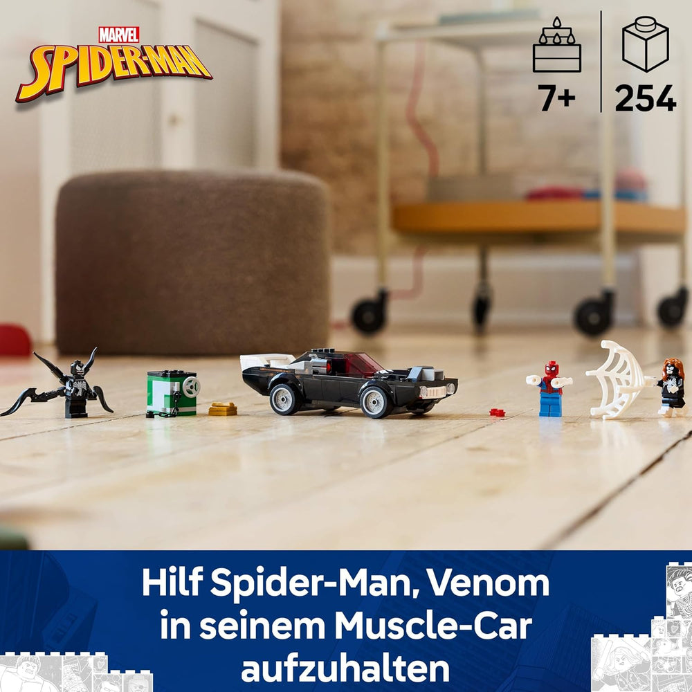 LEGO | Marvel Spider-Man Mech Vs. Venom Muscle Car - Auto Spielzeug mit 3 Superhelden Minifiguren - Modellauto mit Shootern - Geschenk für Jungen und Mädchen ab 7 Jahren 76309
