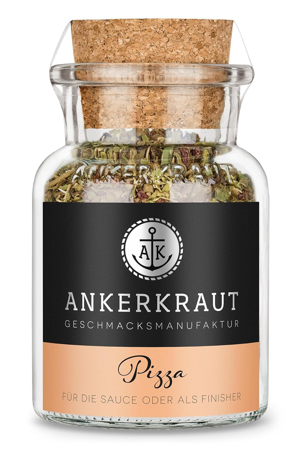 Ankerkraut Pizza, for original Italian taste, like from the Steinofen, also for Pasta, Tomato-Mozzarella and many other dishes, 45 g in cork glass