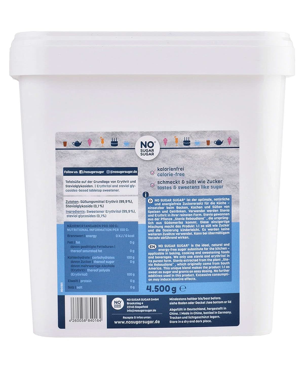 NO SUGAR, Erythritol + Stevia Natural sugar substitute without calories 1:1 sweetness compared to sugar, without flavor, 4.5 Kg Sweeteners Naty Shop