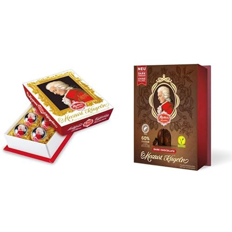 Duo Pack Dark Chocolate, Baroque Mozart and Dark Chocolate, Authentic Mozart Balls, Chocolate with Dark Chocolate, Marzipan, Nougat, Ideal Gift, 6 pieces of each variety, 240g in total