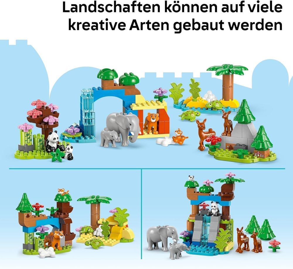 LEGO DUPLO Town Wild Animal Families 3-in-1 Set, Toddler Educational Toy with Turtles, Tigers, Elephants, Deer, Pandas, Set for Preschoolers from 2 Years Old, Building Toy with Animal Figures 10446 Building Sets Beuche den LEGO-Store