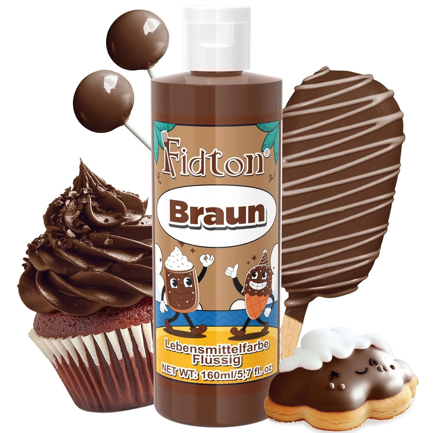 Lebensmittelfarbe Gel - Fidton 12 Farben Hochkonzentrierte Lebensmittelfarben, Food Coloring Set Für Lebensmittel Farben, Fondant, Essbare Tortendeko, Eier Färben, Backen, Glasur, Makronen - 6 Ml Naty Shop 160 Ml (1Er Pack) Braun