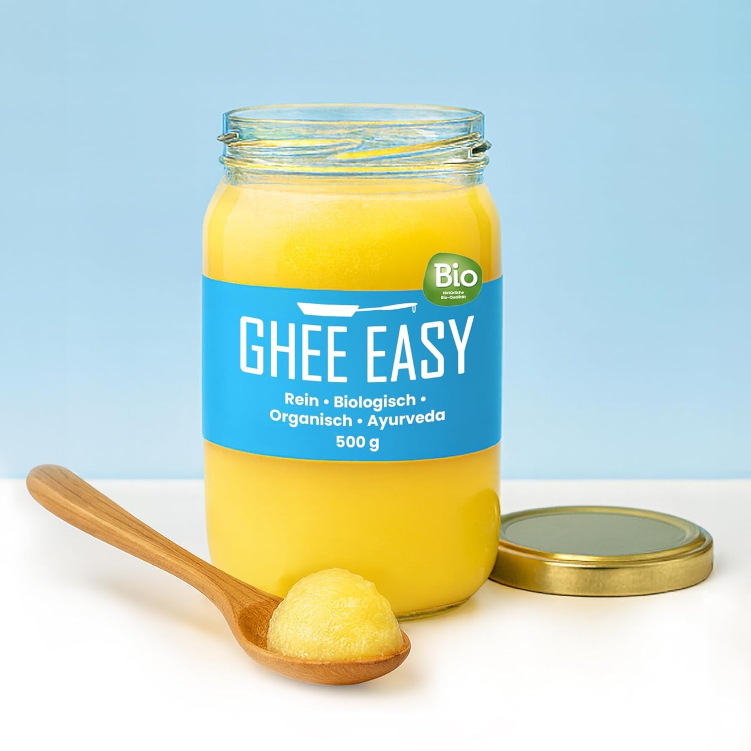 Ghee Easy 850g Ghee Bio von Grasgefütterten Kühen - Ghee Butter ohne Zusatzstoffe - Zertifiziert Organisch & Biologisch - Hochreines Ayurveda Ghee ohne Lactose und Gluten - 100% Europäisch