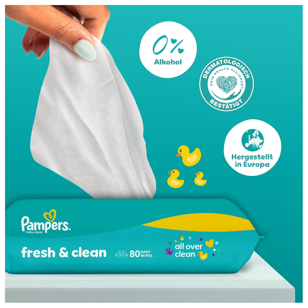 Pampers Fresh Clean Wet Wipes, 15 Packs of 80 Wipes, 1200 Wipes Total, Light Scent, Also Suitable for Hands and Face