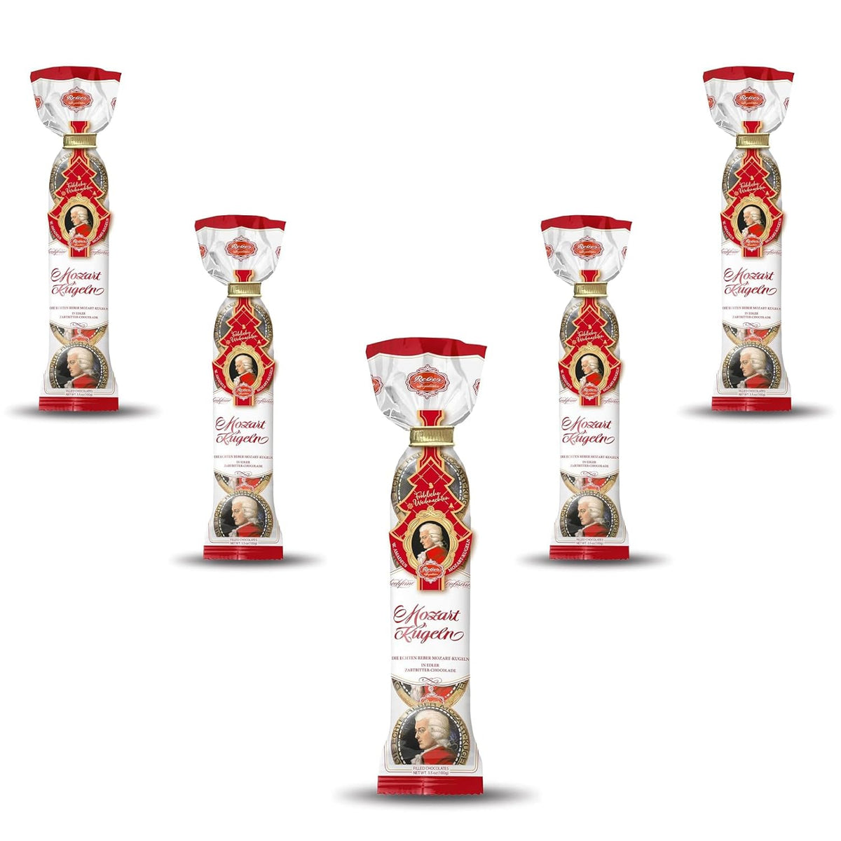 Reber Mozart balls - 5 bags of 5 sweets in the Christmas edition - Authentic Reber Mozart balls, made of dark chocolate, marzipan and nougat