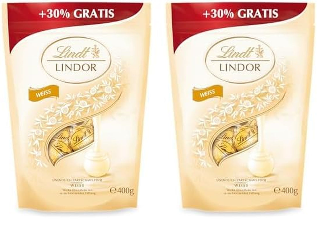 Lindor White Chocolate Balls | 400g Approx. 30 white chocolate balls with melt-in-your-mouth filling | Gift of chocolate | Chocolate gift (pack of 2)