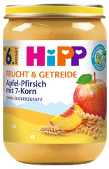 HiPP Organic Fruits and Cereals with Apple and Peach and 7 Cereals, pack of 6 (6 x 190g)