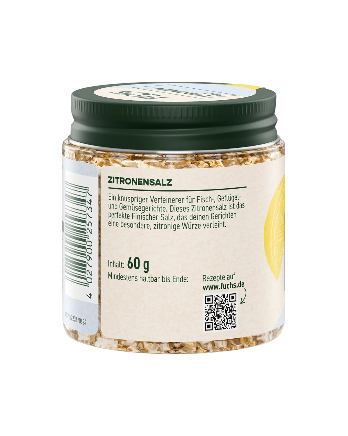 Fuchs Gewürze - Citronensalz | Toppingsalz mit Pyramidenflocken & Zitrone | Crunchy Verfeinerung für Fisch und Gemüse | Lemon salt in Premium-Qualität | 60 g im wiederverschließbaren Gewürzglas