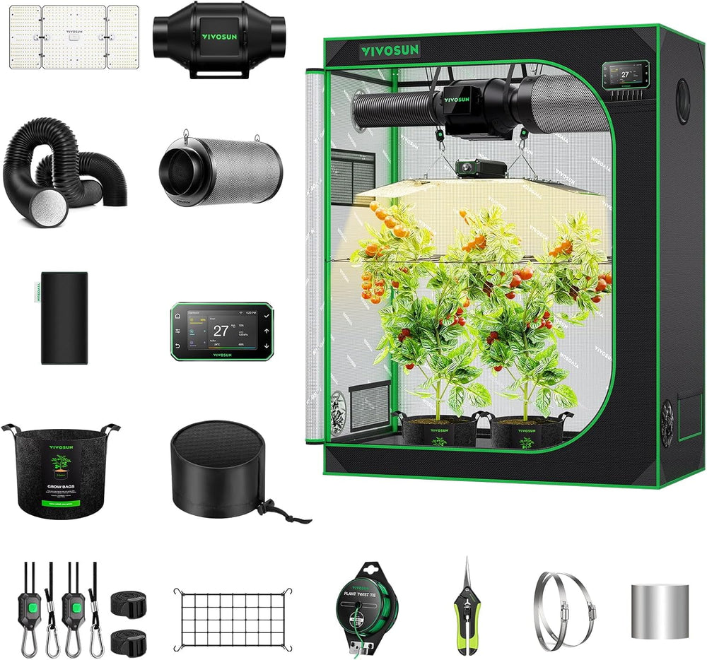 VIVOSUN Smart Grow Tent Full Set 60x60x120cm, integrated WiFi automatic grow system with 100W full spectrum LED light and efficient ventilation system with GrowHub E42A+ controller
