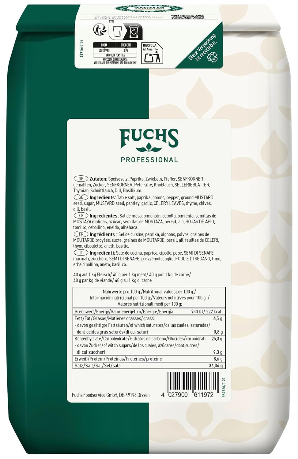 - Spieß- und Grillbraten Würzmischung | Gewürz für Spießgerichte, auch für Gemüspieße geeignet | Profi-Qualität für Großverbraucher | 1.5 kg recyclable bag