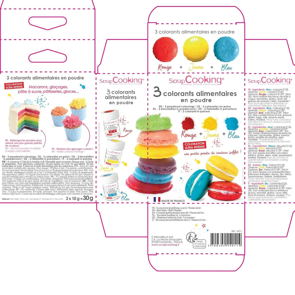 ScrapCooking, Set 3 coloranti alimentari pudra - rosu, galben, albastru, 3 x 5 grame Naty Shop