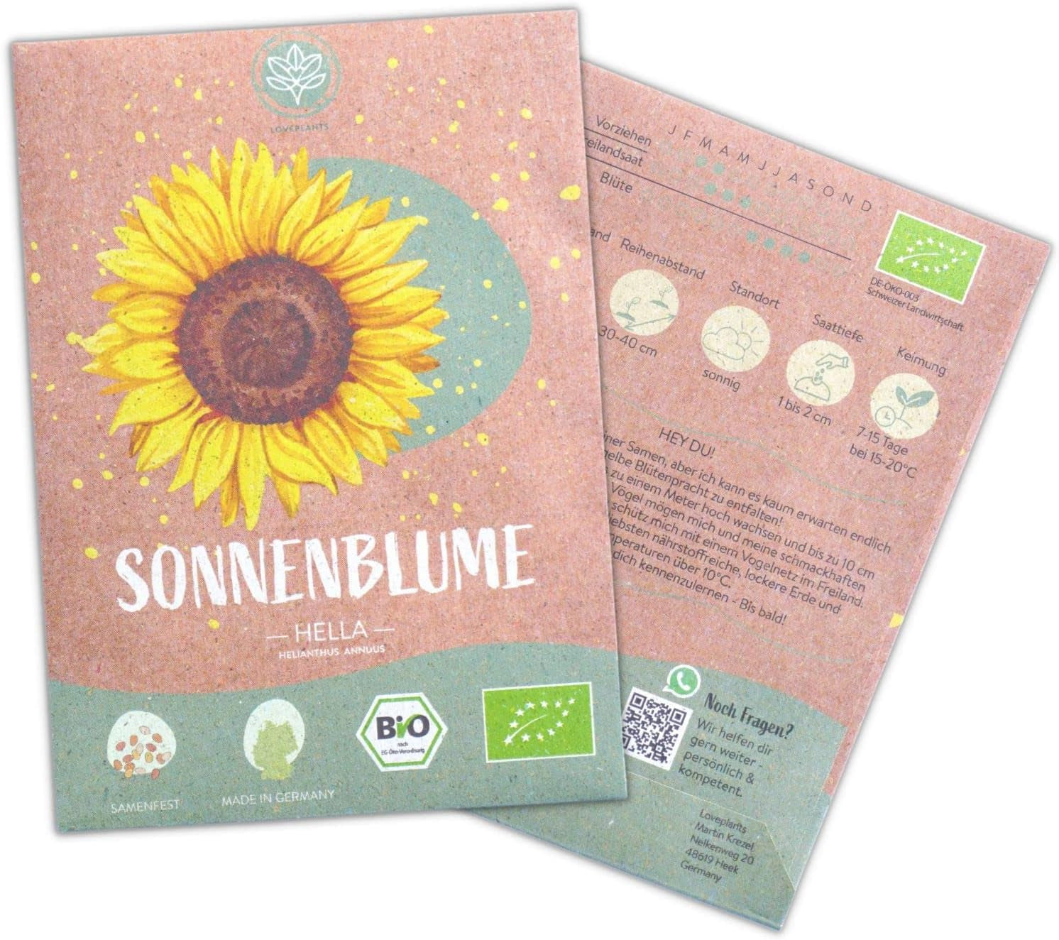 Organic sunflower seeds, branched, 20 sunflower seeds with a high germination rate, sunflower seeds for the garden, balcony, flowerbed or guest gift. Free pollinated flower seeds.