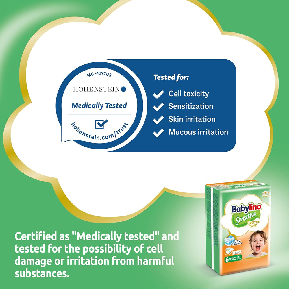 Diapers for sensitive babies, size 6, extra large (13-18 kg), 114 diapers