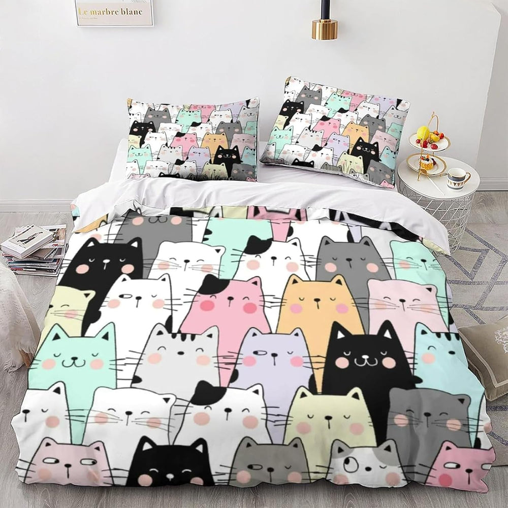 Kids Mädchen Cute Katze Kitty Katzenmotiv Bettwäsche Kinder Katzenbettwäsche Kinderbettwäsche Bed Duvet Cover Bedding Set 135×200Cm